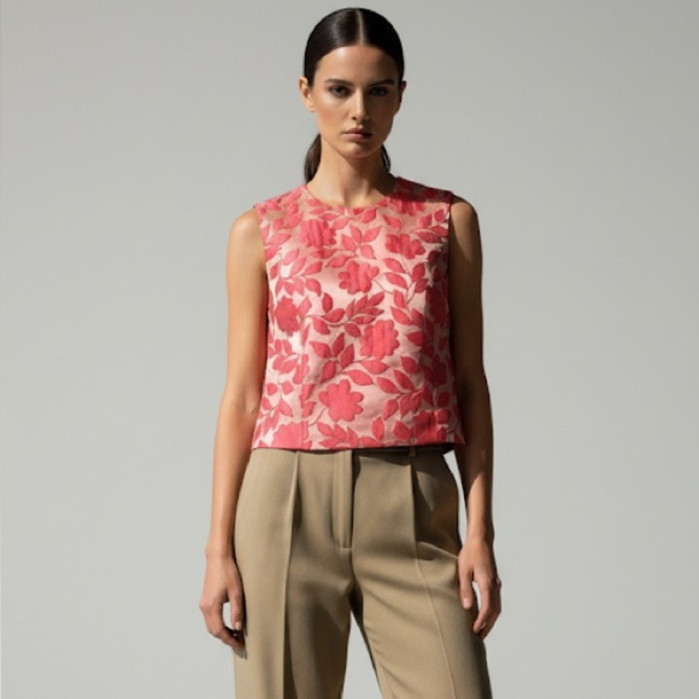 Pinko Floral Cropped Sleeveless Blouse Top Back Cutout Size 6